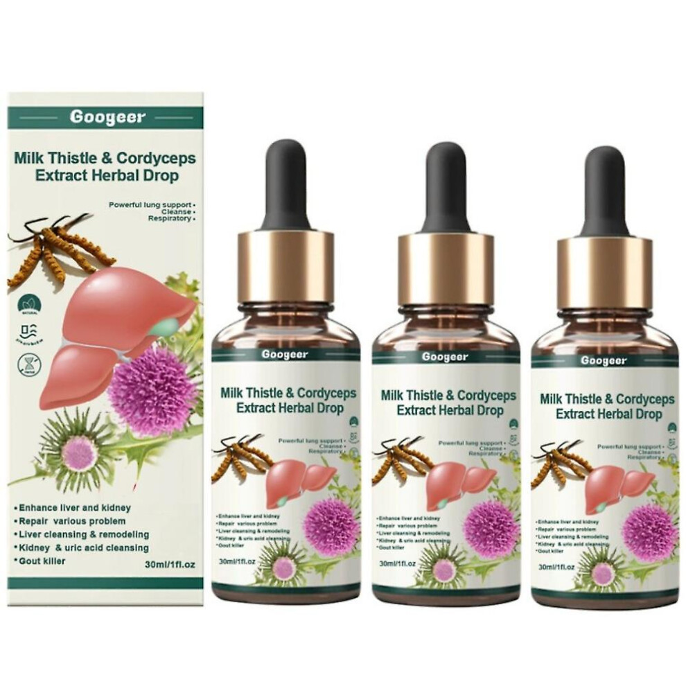 3pcs Milk Thistle & Cordyceps Liquid Drops, Liver Support For Liver And Kidney Cleanse Detox & Repair, Herbal Extract