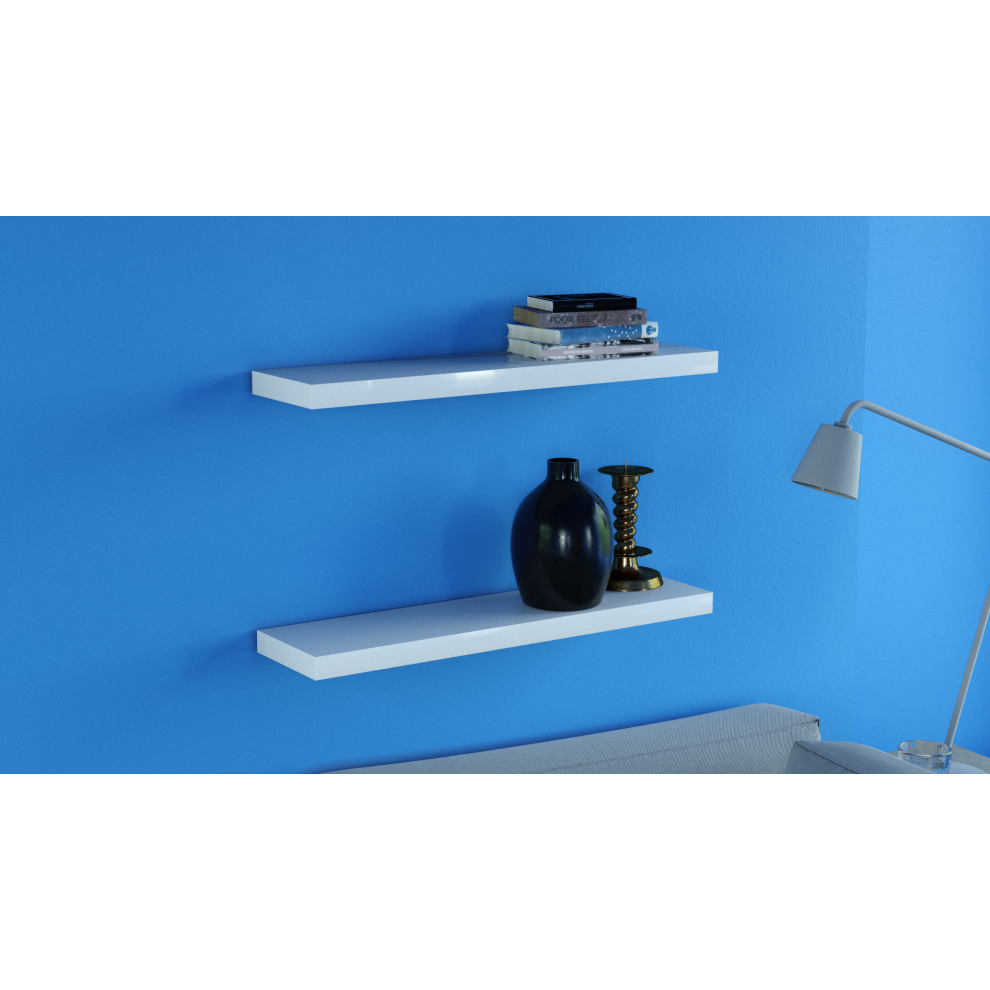 Gloss White Floating Shelves Double Deal 80X20x3.8cm 5060846246586