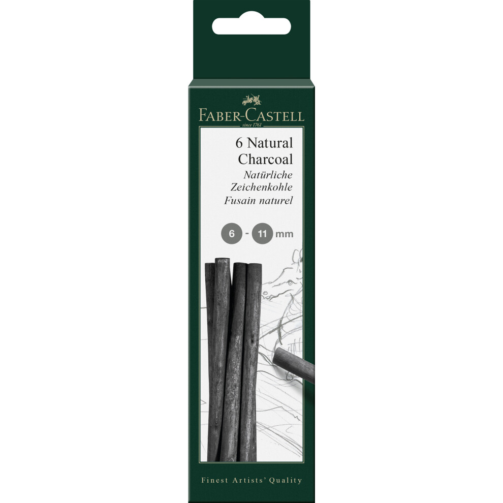 Faber-Castell Art & Graphic Pitt Natural Charcoal Stick, Charcoal, 6-11mm, For Art, Craft, Drawing, Sketching, Home, School, University, Colouring