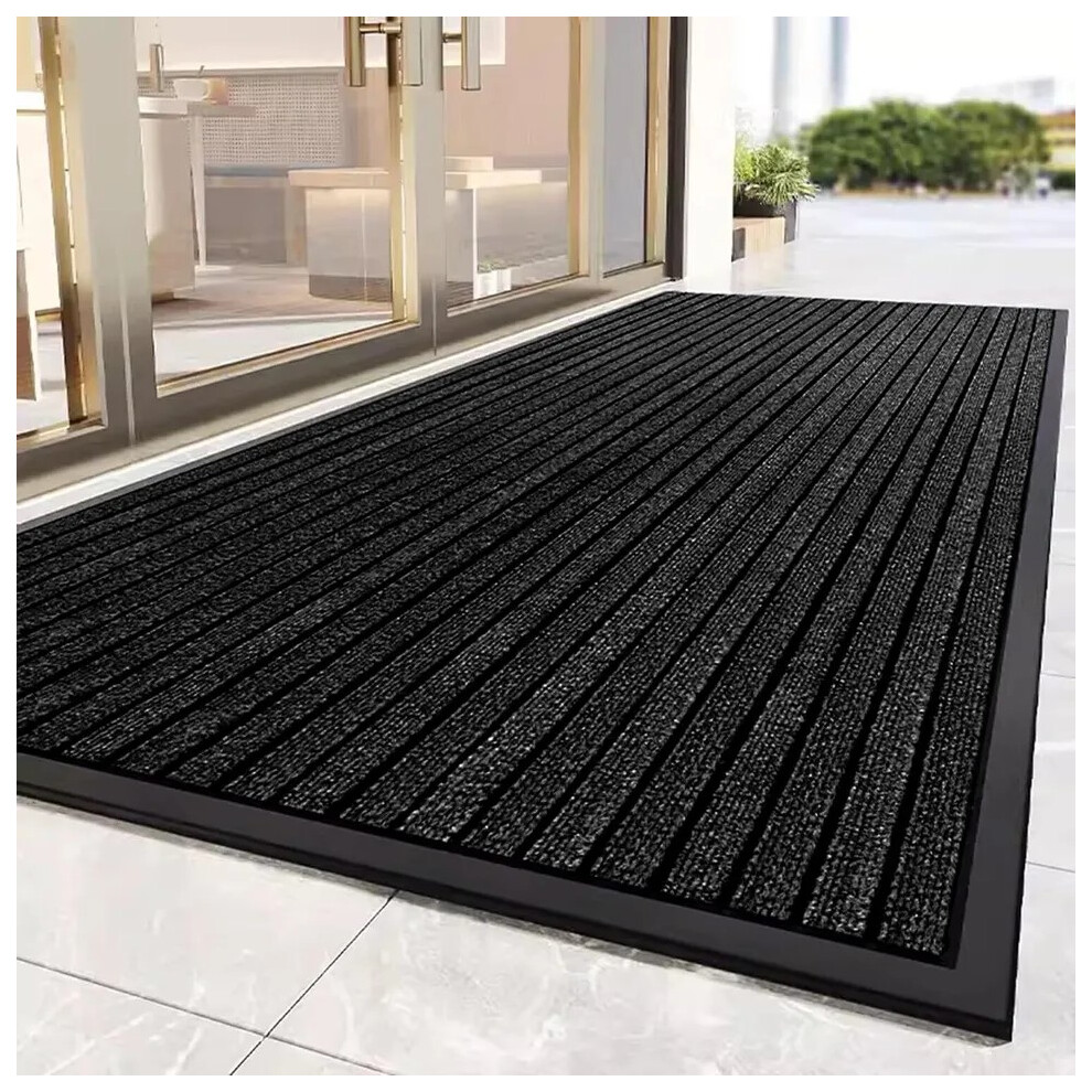 (Black, 80x150) Non Slip Mats PVC Rubber Door Mat Kitchen Hallway Runner & Bath Mats