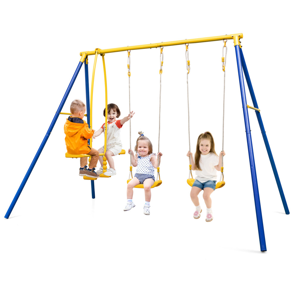 Metal Swing Set A-Frame Swing 2 Swing Seats & 2 Glider Seats (3-12yrs)