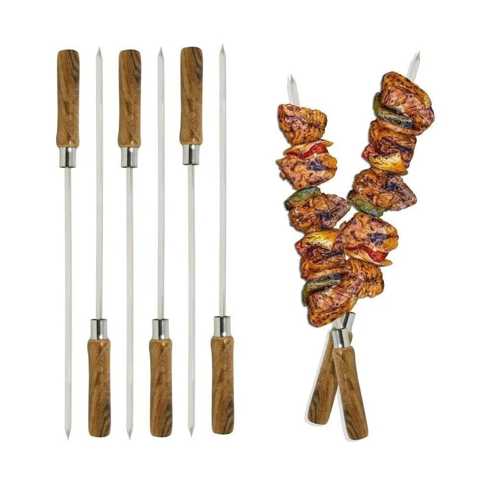 6 x HEAVY DUTY 5MM 30cm BBQ Skewers Wide Kebab Tikka Kofta Skewer Wooden Handle