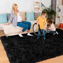 (80x150cm, Black) NON SLIP BATH DOOR MATS SHAGGY SOFT KITCHEN HALLWAY RUNNER RUGS