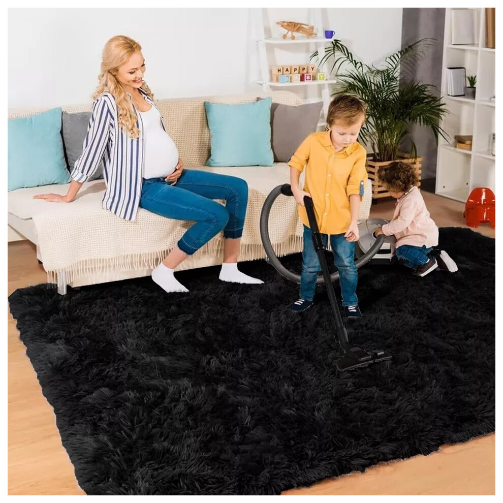 Yorkshire Bedding (80X150cm, ) Non Slip Bath Door Mats Shaggy Soft Kitchen Hallway Runner Rugs Black