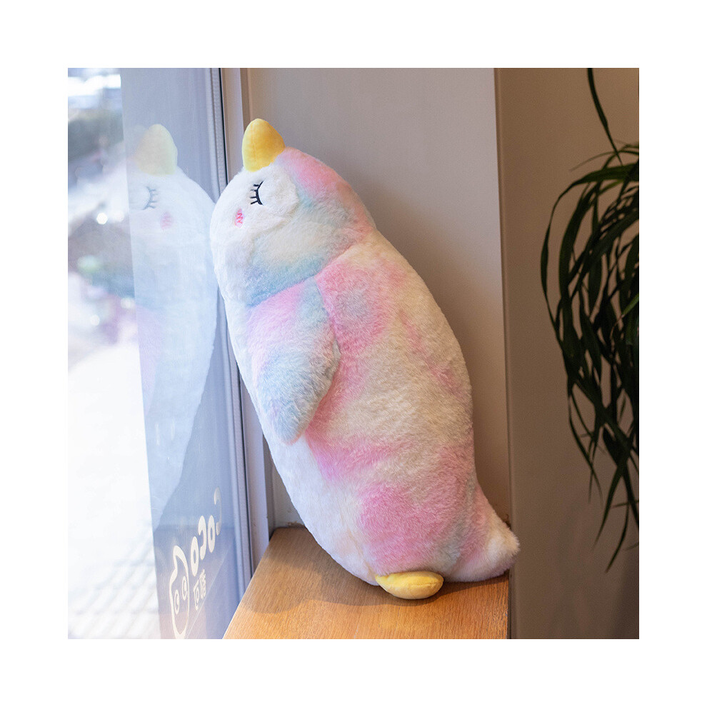 (Pink, 70cm/27.56in) Rainbow Penguin Short Plush Doll Toy Throw Pillow Loveliness Soft Comfortable