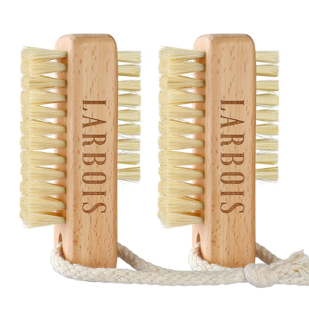 Larbois Nail Brush For Cleaning Fingernails, 2Pack Wooden Nail Brushes Fingernail Brush For Cleaning Nail Scrub Brush Two-Sided With Hanging Rope