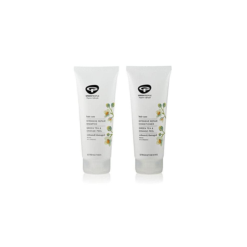 Intensive Care Hair Shampoo (200ml) and Conditioner (200ml) Bundle, Certified organic ingredients, Green Tea and Orange Peel, Vegan and Cruelty free