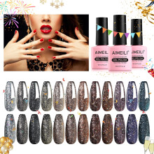 12 Colors Christmas Glitter Gel Nail Polish Shiny Chunky Glitter Gel Polish Soak Off U V Nail Gel Sparkly Gel Nail Art Manicure Varnish Set 8ml - Gift