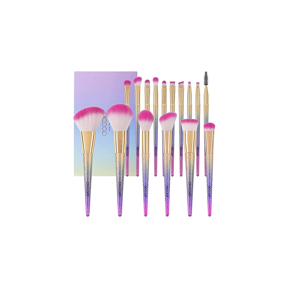 Docolor Makeup Brushes Sets 16Piece,Premium Synthetic Professional Makeup Brushes With Rainbow Box,For Face Foundation