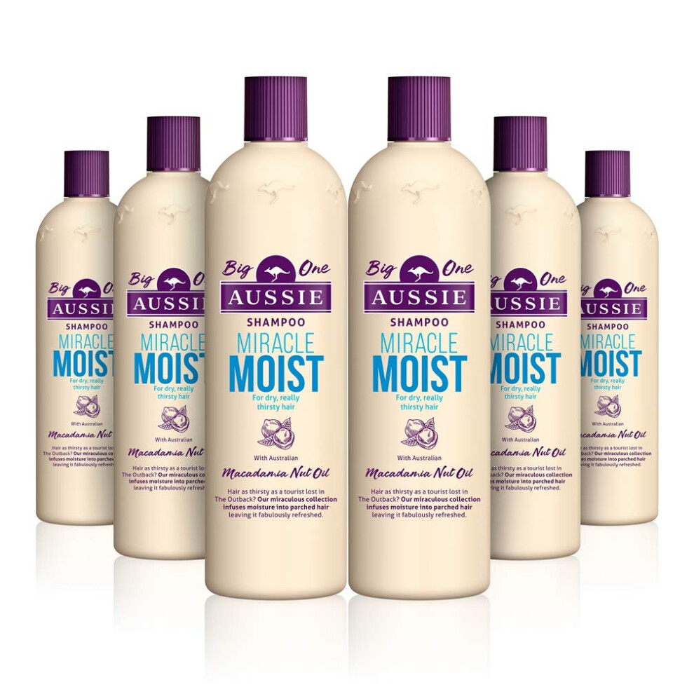 Aussie Miracle Moist Shampoo 6 X 500 Ml- Pack Of 6 With Macadamia Nut Oil