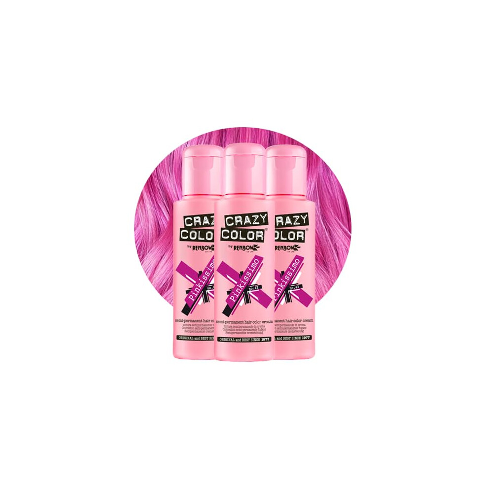 Crazy Color Vibrant Pinkissimo Semi-Permanent Hair Dye Trio. Highly Pigmented Magenta Conditioning & Oil Nourishing Vegan Formula | No Bleach Or Ammonia | 300Ml