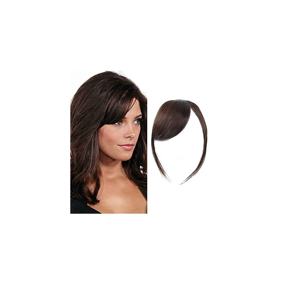Dsoar Thick Side Bangs Clip In Real Human Hair Bangs Side Bangs Straight Fringe Hair Extensions(Dark Brown Color,With Temples)