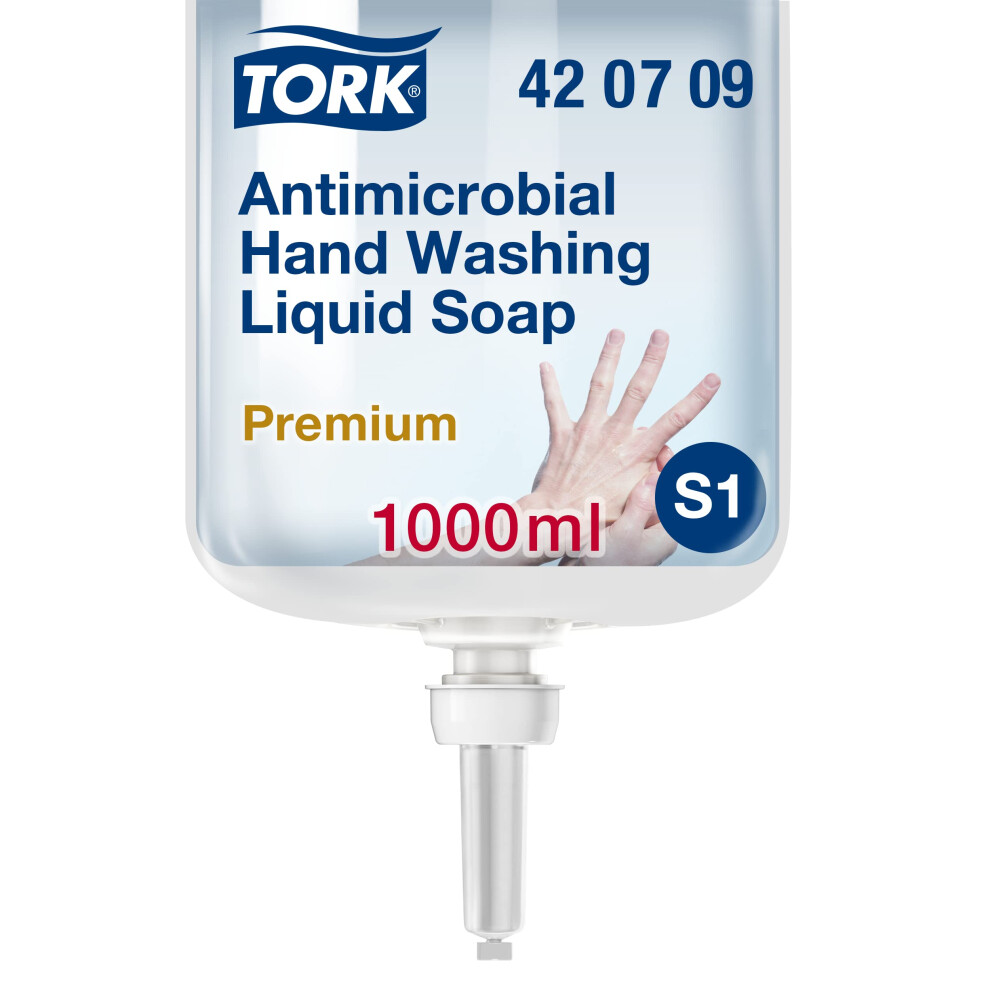 Tork Antimicrobial Hand Soap Liquid S1, Dermatologically Tested, 1 X 1000Ml, 420709