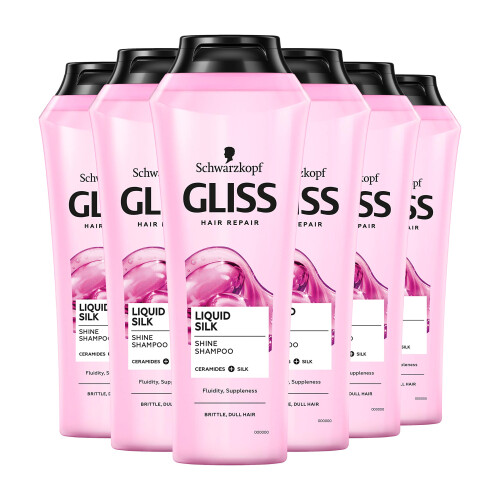 Schwarzkopf Gliss Liquid Silk Gloss Shampoo, with Keratin, Multipack 6 x 250 ml