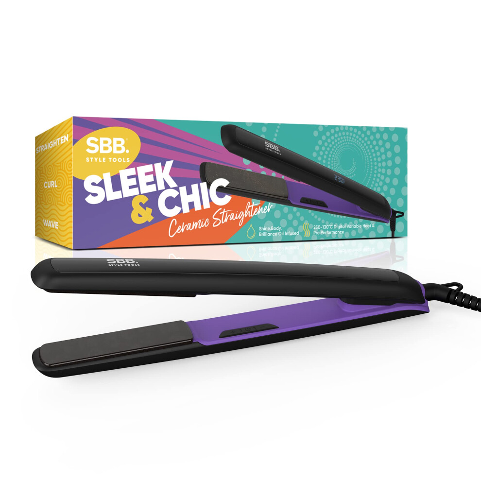 Susanny Sbb Style Tools - Sleek & Chic Pro Digital Ceramic Hair Straighteners - Ultra Fast Heat Up, Variable Heat Settings & Auto Shut Off With Hair Oils