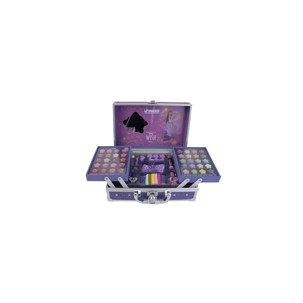 Lip Smacker Wish Makeup Traincase, 50-Pieces Kids Make-Up Set For Girls With Colorful Lip And Face Palettes, Nail Polishes, Hair Accessories And Mirror, Disney