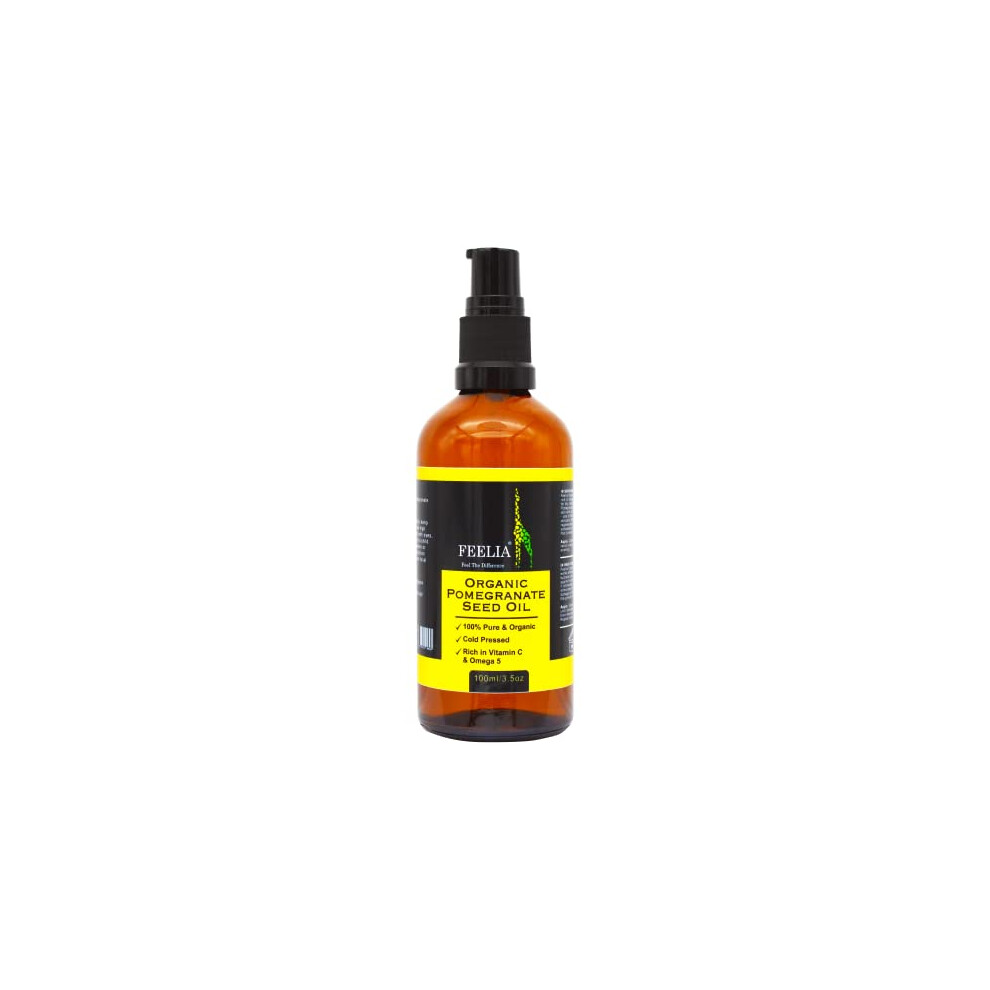 Feelia - Organic Pomegranate Seed Oil - Cold Pressed, Rich In Vitamin C & Omega 5, Nourishes Skin, Hydrates Dull, Dry Hair, 100% Pure & Organic - 100Ml