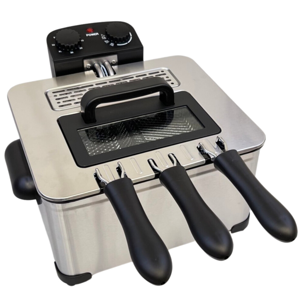 Dbl Max 5 Litre Double Basket Electric Deep Fat Fryer (Hd3501a) - Stainless Steel, 3 Non-Stick Pots, Immersed Element, 150-190C