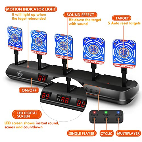 Nerf Target, 5 Electronic Digital Target for Nerf Guns, Shooting Targets with Auto-Reset, Scoring Target Includes 20 Bullets, Hand Wrist Bands, 1