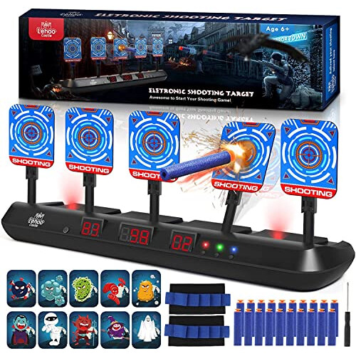 Nerf Target, 5 Electronic Digital Target for Nerf Guns, Shooting Targets with Auto-Reset, Scoring Target Includes 20 Bullets, Hand Wrist Bands,