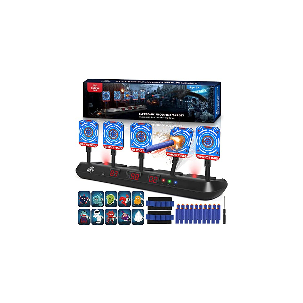 Lehoo Castle Nerf Target, 5 Electronic Digital Target For Nerf Guns, Shooting Targets With Auto-Reset, Scoring Target Includes 20 Bullets, Hand Wrist Bands,