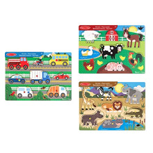 Melissa and Doug Wooden Toys - 3 Peg Boards for Children - Farm Animals, Safari & Vehicles, Learning Toys for 2 Year Old Girls & Boys Toddler Puzzles