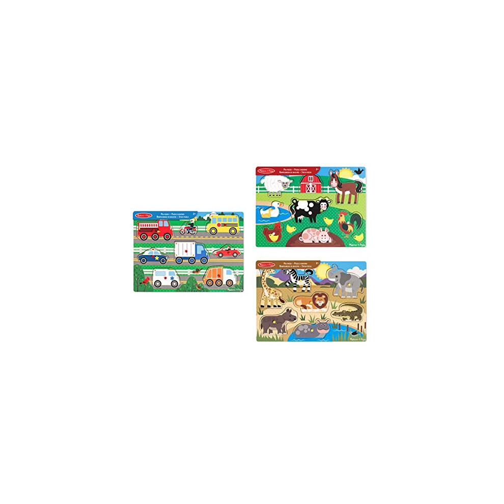 Melissa and Doug Wooden Toys - 3 Peg Boards for Children - Farm Animals, Safari & Vehicles, Learning Toys for 2 Year Old Girls & Boys Toddler Puzzles