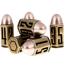 Bullet Metal Dice Set - Six Brass D6 Dices - Great For DND, Warhammer 40k, Role Playing Homebrews, D&D, Great RPG/Dungeons And Dragons/D and D