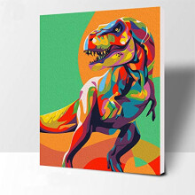 Paint by Numbers for Kids & Adults & Beginner, DIY Canvas Painting Gift Kits for Home Decoration - Colorful Dinosaurs 12 x 16 inch (Wooden Frame)