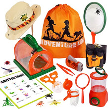 Adventure Kidz Outdoor Bug Exploration Kit, Binoculars, Magnifying Glass, Bug Containers and Viewers, Critter Cage, Butterfly Net, Backpack, Hat,Torch