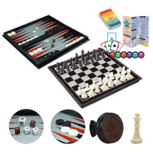 WEofferwhatYOUwant Magnetisch Schaakspel - 4-in-1 Reisgame met Dammen, Backgammon & 5-Suit Kaartspel - 14.2" Vouwbord -