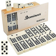 Dominoes Set for Adults, Classical Board Games Double 9 Dominos Game Set with Spinner 55 Tiles with Brown Wood Case (2-7 Players) (55 PCS)