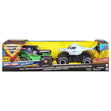 Monster Jam, Amazon Exclusive Official Grave Digger Vs. Megalodon Racing Rivals Remote Control Trucks, 1:24 Scale (Only Available On Amazon)