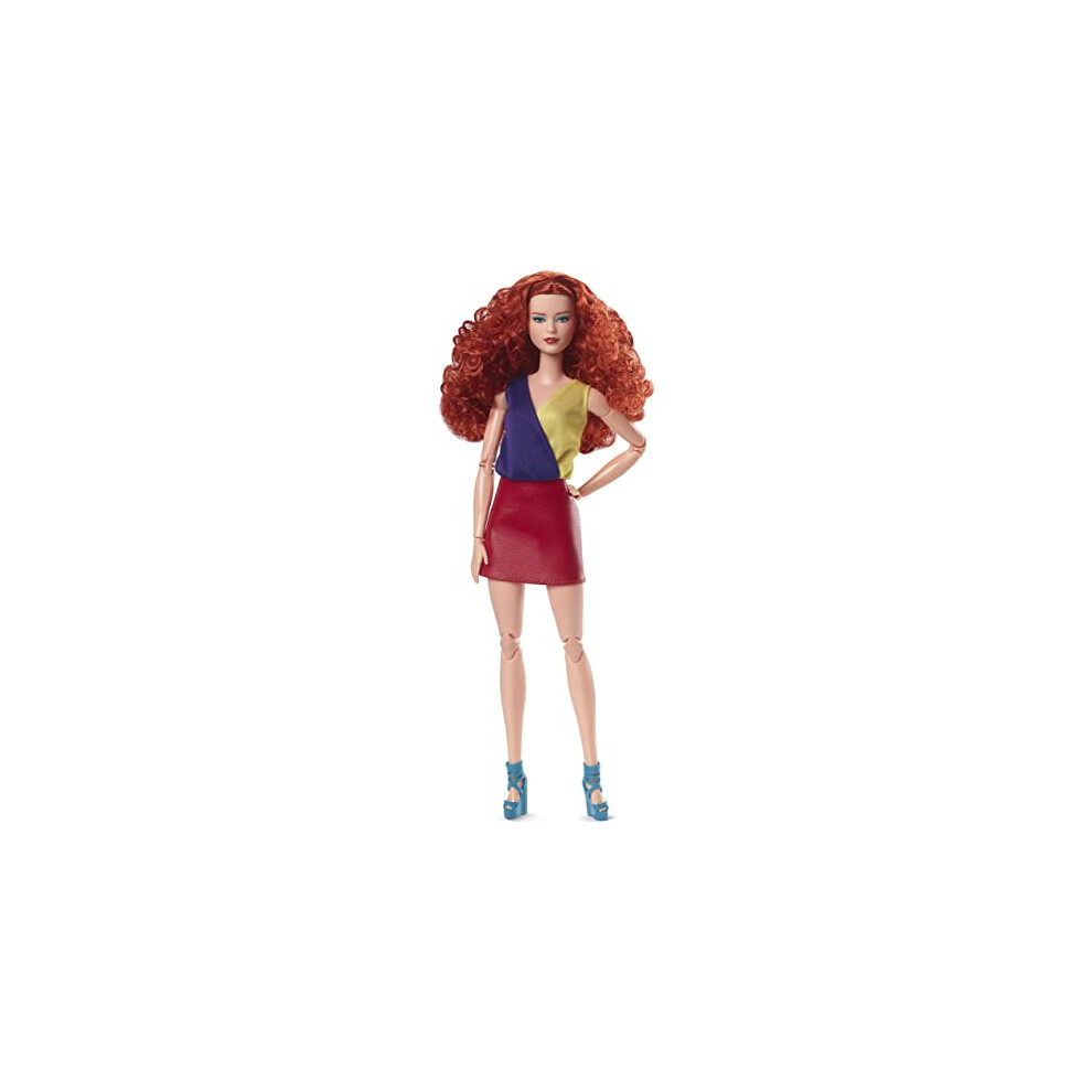 Looks Doll, Curly Red Hair, Color Block Outfit with Miniskirt, Style and Pose, Fashion Collectibles, Signature Looks, HJW80