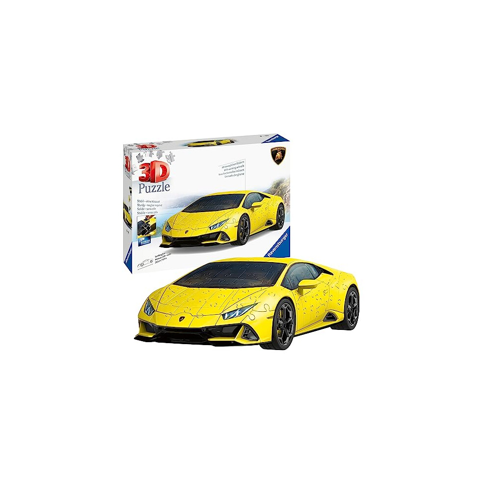 11562 Lamborghini Yellow Huracan 3D Jigsaw Puzzle for Kids and Adults Age 8 Years Up-108 Pieces-No Glue Required-New 2023