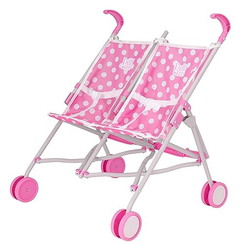 Twin Stroller Childrens Double Stroller Pram In Pink Tandem Pushchair For Childrens Baby Doll Toy Umbrella Fold Stroller Role Play Toy Dolls on OnBuy