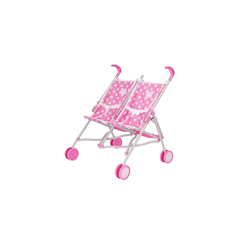 Dolly Tots Twin Stroller Pink – Double Doll Pram 1424114 | Umbrella Fold Pushchair for 3+