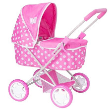 Baby Pram | Pink & White Polka Dot Printed Pushchair | Kids Travel System With Adjustable Hood & Under Seat Storage | Pushchair & Pram Toys For Kids