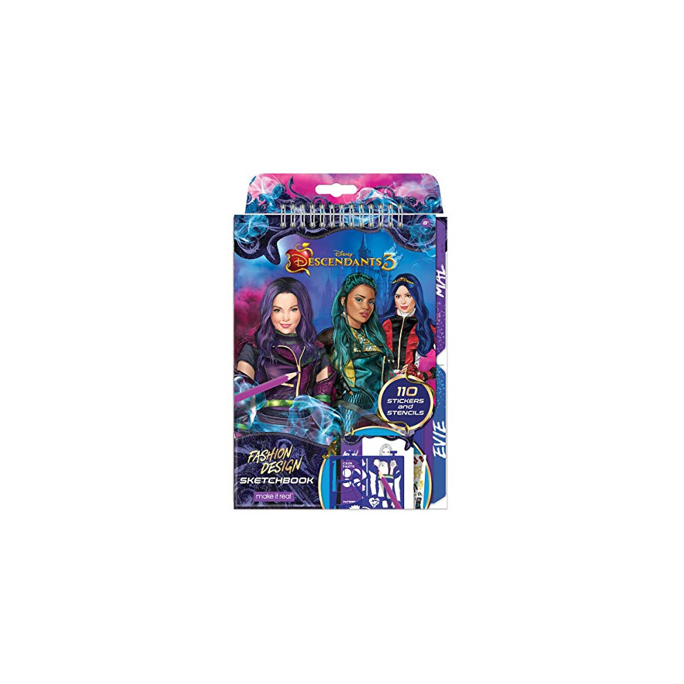 Disney Descendants 3 Fashion Design Sketchbook - Disney Inspired Coloring Book for Girls. Includes Evie, Mal & Uma Sketch Pages, Stencils, Stickers,