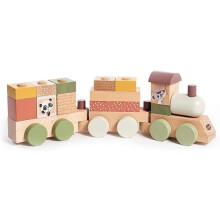 Wooden Stacking Train, Wooden Baby Toy Train, Wooden Shape Sorter with 3 Carriages and 14 Stackable Playing Blocks, Creativity, Motor Skills, Natural