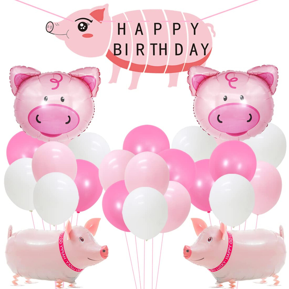Pink Pig Birthday Party Decorations Supplies Walking Pig Balloons Happy Birthday Banner for Girls Birthday Baby Shower