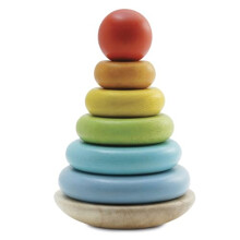 Le Toy Van - Wooden Rainbow Stacker | Girl & Boy 7 Piece Rainbow Wobbling Ring Stacker - Suitable for 18+ Months