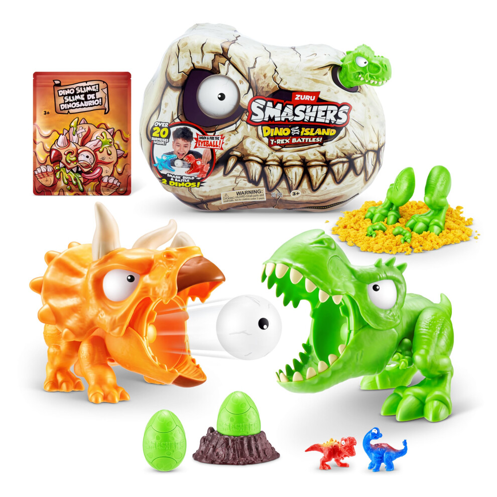 Smashers Dino Island Mini T-Rex Battles Playset by ZURU Boys Dinosaur Battling Toys Shoots Fires Collectible Surprise Unboxing Skull