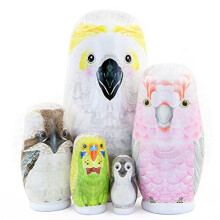 Set of 5 Owl Animal Theme Wooden Russian Nesting Doll Handmade Matryoshka Doll for Kids Birthday Christmas Home Decoration