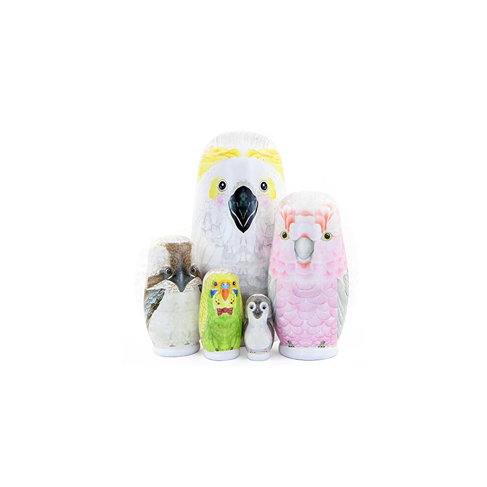 Photos - Doll Set of 5 Owl Animal Theme Wooden Russian Nesting  Handmade Matryoshka  for Kids Birthday Christmas Home Decoration