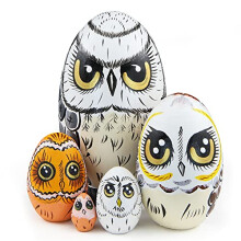 Set of 5 Cartoon Owl Animal Theme Wooden Russian Nesting Doll,Egg Shape Handmade Matryoshka Doll Wooden Stacking Doll Ornaments for Kids Student