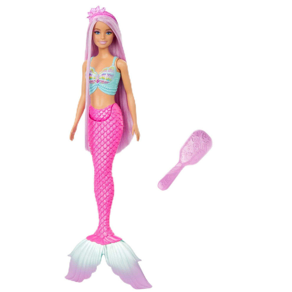 Mermaid Doll with 7-Inch-Long Pink Fantasy Hair and Colorful Accessories for Styling Play like Headband and Barrettes, HRR00