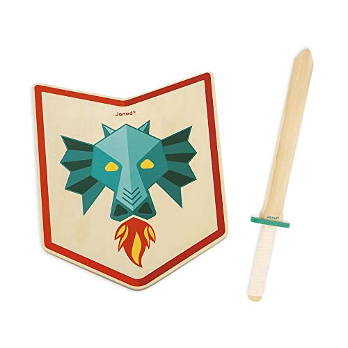 Janod - Dragon Knight Set - Wooden Shield and Sword - Pretend Play Toy - Outdoor Game - Educational Game: Imagination and Motor Skills - FSC-Certified - For