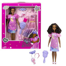 Barbie: Meine erste Barbie Vorschulpuppe, "Brooklyn" mit 34 cm weichem, posierbarem Körper, schicke Party- und Schlafanzugkleidung