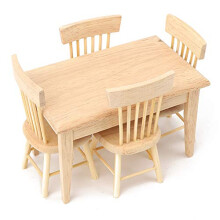 1:12 Dollhouse Miniature Simulated Table Chair,Dining Desk Chair Wooden Furniture Set Mini Furniture Model Toy Accessory(Wood Color)(Table and chair